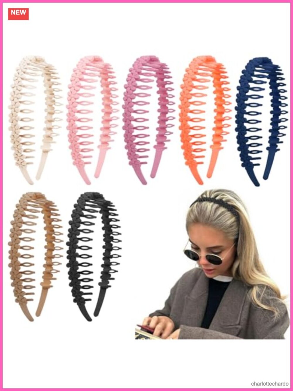 7 Pack Zig Zag Headbands Plastic Hairbands with Teeth No Slip